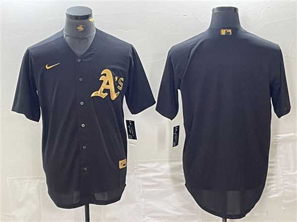 Mens Oakland Athletics Blank Black Gold Cool Base Stitched Baseball Jersey->oakland athletics->MLB Jersey